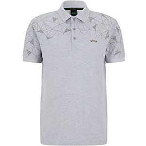 BOSS Paule 3 Poloshirt voor heren, slim fit, van katoenmix met artistiek grafisch patroon, grijs, L, grijs.