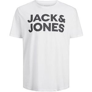 JACK & JONES Set van 2 oversized T-shirts met ronde hals en logo-print, wit/print: grote print/zwart, 4XL plus size, Wit: grote print/zwart