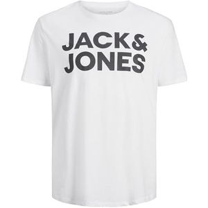 JACK&JONES PLUS Jjecorp T-shirt voor heren, ronde hals, logo, wit / druk: grote print / zwart