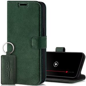 SURAZO Samsung Galaxy A34 5G Hoes van echt leer, voor Samsung Galaxy A34 5G, magnetisch, kaartenvak, RFID-bescherming, standfunctie, klaphoes van leer (groen