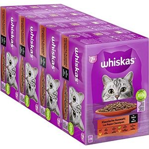 Whiskas 7+ klassiek kattenvoer naar keuze in saus, 12 x 85 g (4 verpakkingen) - hoogwaardig natvoer vanaf 7 jaar in 48 zakjes