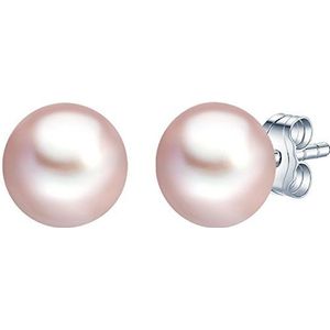 Valero Pearls Dames-oorstekers hoogwaardige zoetwaterparels in ca. 7 mm button rosé 925 sterling zilver - pareloorknopjes met echte parels lila 178830