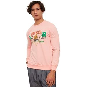 Trendyol Ronde hals met slogan normaal sweatshirt trainingspak voor heren (1 stuk), Kleur zalm