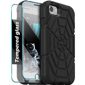 Grifobes Hoesje voor iPhone SE 2022/2020, iPhone 8/7/6/6S met [2 set] displaybeschermfolie van gehard glas, robuuste schokbestendige bescherming voor iPhone SE 3e/2e generatie, zwart