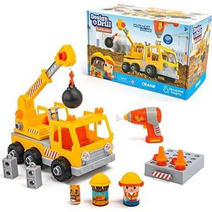 Learning Resources Kraan Design & Drill Bolt Buddies, demontagespeelgoed met elektrische boormachine, kleuterspeelgoed voor jongens en meisjes, vanaf 3 jaar, geel