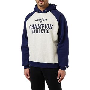 Champion Legacy Athletics-Poly-Fleece Sweat à Capuche Homme, Grigio Melange Chiaro/Blu Marittimo, XL