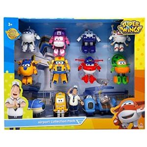 Super Wings World Airport Serie 3 Crew Pack Collector, Astra, Poppa Wheel, Police Jett, Rescue Dizzy, Construction Donnie, Kim, Astro, Swampy, Jimbo, Big Wing, Bob, Roy, 2"" Transform-a-Bots