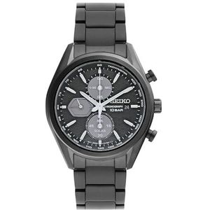 Seiko Heren Quartz horloge roestvrij staal met siliconen band, zwart, armband, zwart., armband