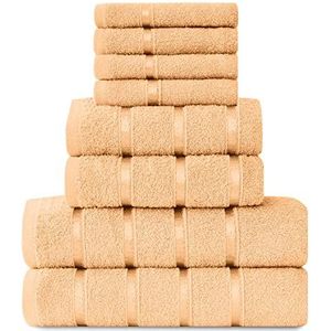 Set van 8 handdoeken - Egyptisch katoen | gezichtshanddoek | badhanddoek | sneldrogend en zeer absorberend | perzik - wasbare badhanddoeken