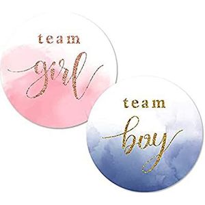 Gender Reveal Stickers voor feestuitnodigingen en stemspellen, 120 stuks Team Boy en Team Girl labels met goudfolie voor reveal feestjes en babyshowers (roze, marine)