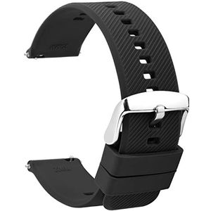 TStrap siliconen horlogebandjes 20 mm, quick release horlogebandjes van zacht rubber, zwart, waterdicht militair horlogebandje voor mannen en vrouwen, vervangend bandje voor smartwatches, Zwart/Zilver Sluiting, 20mm