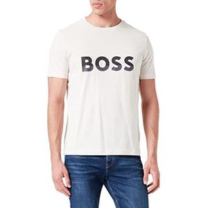 BOSS Heren Tee 1 T-shirt van katoenen jersey met logo bedrukt Color Block, Open wit.