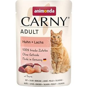 Animonda Carny Wet Foods voor volwassen katten, zonder suiker en granen, hoogwaardig natvoer voor katten, kip + zalm, 12 x 85 g