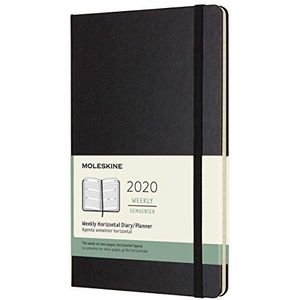 Moleskine 8058647629278 weekkalender, horizontaal, 12 maanden 2020, met vaste omslag en elastische sluiting, groot, 13 x 21 cm, 144 pagina's, zwart