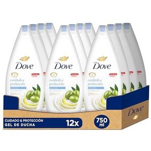 Dove Olijfolie douchegel voor droge huid zonder SLES sulfaat en met plantaardige moisturizers en ingrediënten van natuurlijke oorsprong, verpakking van 12 x 750 ml