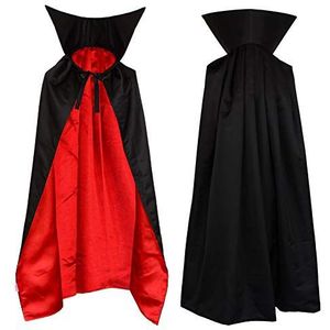 Vampire cape met capuchon, opstaande kraag, zwart, rood, kinderen, 1 m