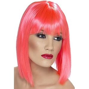 Smiffys 42140 Glam-pruik, neon-roze, kort, kleurverloop met pony, kostuumdames, glamour, eenheidsmaat