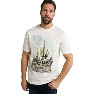 JP 1880 Heren grote maten L-8XL T-shirt, bedrukt, cactus-foto, korte mouwen 801421, Ecru