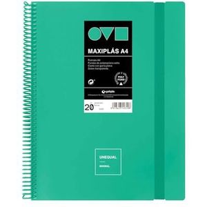 Grafoplas A4 kunststof insteekmap, 20 transparante hoezen, harde kaft van polyfoam, duurzaam en ultralicht, turquoise, spiraalbinding, pvc, ideaal voor documenten