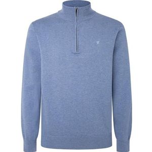 Hackett London Ritssluiting van katoen en zijde, gebreid voor heren, Blauw (Chambray Blue)