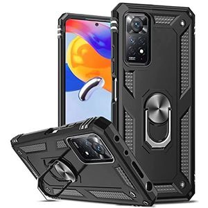 Luxmovil Beschermhoes voor Xiaomi Redmi Note 11 Pro, schokbestendig, met 360 graden draaibare ringhouder, robuust, magentica hardcase bumper, zwart