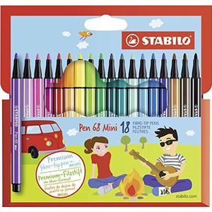 Stabilo Pen 68 mini viltstiften, kartonnen doos met 18 viltstiften, medium punt, kleurstiften