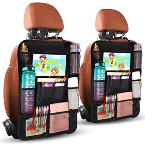 Diboniur Auto-organizer, 2 stuks, opslag voor kinderzitje met 20 vakken, bescherming voor iPad 9,7 inch en 10,5 inch, organizer voor flessen, speelgoed, boeken, zwart