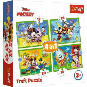 Trefl - Mickey, tussen vrienden – 4-in-1 puzzels, 4 puzzels, 12 tot 24 elementen – puzzels met Disney-figuren, Mickey Mouse en zijn vrienden, verschillende moeilijkheidsgraden, voor kinderen vanaf 3