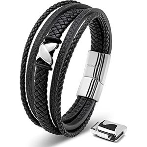 SERASAR Hoogwaardige leren armband voor heren, magnetische sluiting van roestvrij staal in zwart, zilver en goud, inclusief sieradendoosje, leuk cadeau-idee, Leer, Geen edelsteen