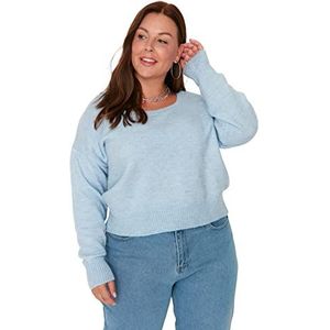 Trendyol Effen trui met vierkante hals in grote maten voor dames, lichtblauw, 4XL, Lichtblauw