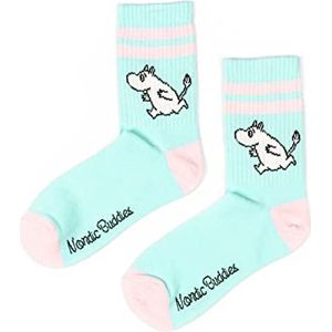 Nordicbuddies Moomintroll Retro sokken voor dames, uniseks, lichtblauw, roze