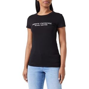 Armani Exchange Milano New York T-shirt voor dames met ronde hals, zwart.