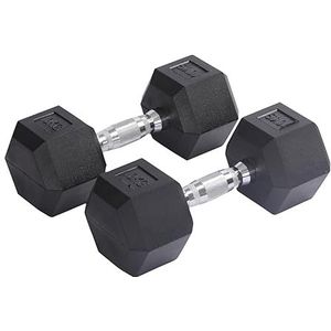 Endless 10 kg paar (2 x 22 lbs) Dumbbell met zeshoekige rubberen coating, zwart, materiaal: ijzer en rubber, perfect voor bodybuilding, fitness, gewichtheffen en training