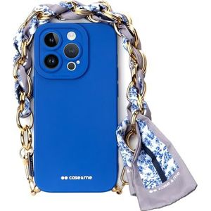 case&me Beschermhoes voor iPhone 14 Pro Max, zacht, camerabescherming, hoes met polsband, modieuze hoes, blauw