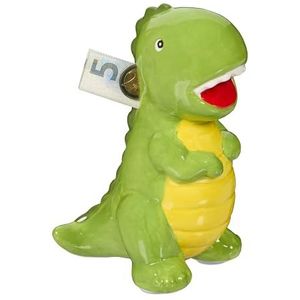Relaxdays spaarpot dino - met dop - keramiek - kind - groen
