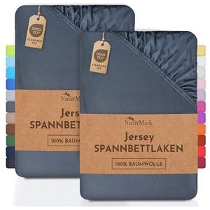 NatureMark Set van 2 jersey hoeslakens voor kinderen 100% katoen in verschillende maten en kleuren - Oeko-Tex Standaard 100-70 x 140 cm - Antraciet grijs