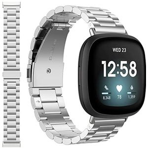 Miimall Compatibel met Fitbit Versa 4/Fitbit Versa 3/Fitbit Sense 2/Fitbit Sense, verstelbare roestvrijstalen reservearmband met vouwsluiting, Large, Roestvrij staal