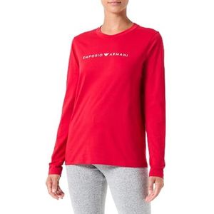 Emporio Armani Iconic Logo T-shirt met lange mouwen voor dames, Rode lak, XL