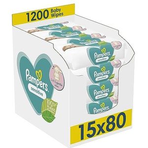 Pampers Sensitive reinigingsdoekjes, 15 x 80 cm (1200 doekjes), helpt de huid tegen irritatie te beschermen, zonder parfum en alcohol