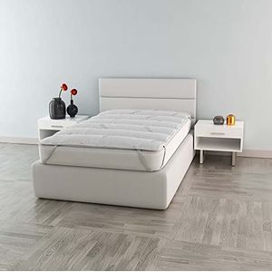 Italian Bed Linen Matrastopper 85 x 195 cm, zilver, gewatteerd, met rubberen strepen, 85 x 195 cm, wit, 85 x 195 cm