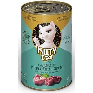 Kitty Cat Paté lams- en gevogeltelever, 6 x 400 g, natvoer voor katten, graanvrij, met taurine, zalmolie en groene orle-mossel, compleet voer met hoog gehalte