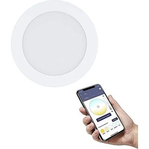 EGLO connect.z Fueva-Z led-inbouwspot voor badkamer, extra plat, Ø 165 mm, ZigBee inbouwlamp, app- en spraakbesturing, warmwit - koud, dimbaar, wit, IP44