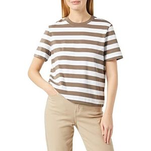 SELECTED FEMME Slfestischal Ss Striped Boxy Tee Noos T-shirt voor dames, Morel / strepen: lichtwit - breed