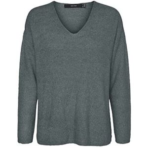 Vero Moda Vmcrewlefile Damesblouse V-hals Ls, Balsem groen/detail: Melange