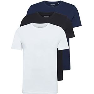 Jack & Jones T-shirt voor heren, zwart/pakket: 1 x zwart, 1 x marineblauw, 1 x wit, M, zwart/pakket: 1 x zwart, 1 x marineblauw, 1 x wit