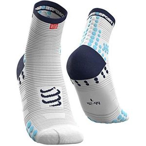 COMPRESSPORT Pro Racing Socks V3.0 Run High Running Sokken, uniseks, 2 stuks, Wit/Blauw