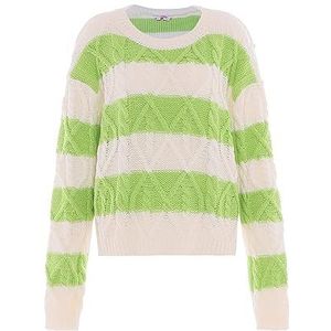 myMo Women's Pull en tricot à col rond rayé pour femme en polyester Blanc Laine Citron vert Taille XL/XXL, Laine blanc citron vert, XL