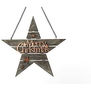 HEITMANN DECO Houten ster grijs/koper met opschrift ""Merry Christmas"", metalen ketting om op te hangen, kerstdecoratie