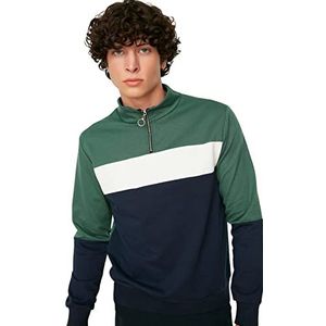 Trendyol Slim Fit sweatshirt met opstaande kraag in effen kleur, trainingspak heren, blauwgroen, XL, Blauwgroen
