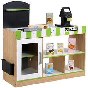 WOOMAX - Houten speelgoedsupermarkt met accessoires winkel speelgoedtoonbank licht, geluiden, kassa speelgoed, whiteboard kinderen speelgoed 3 jaar, educatief (85386)